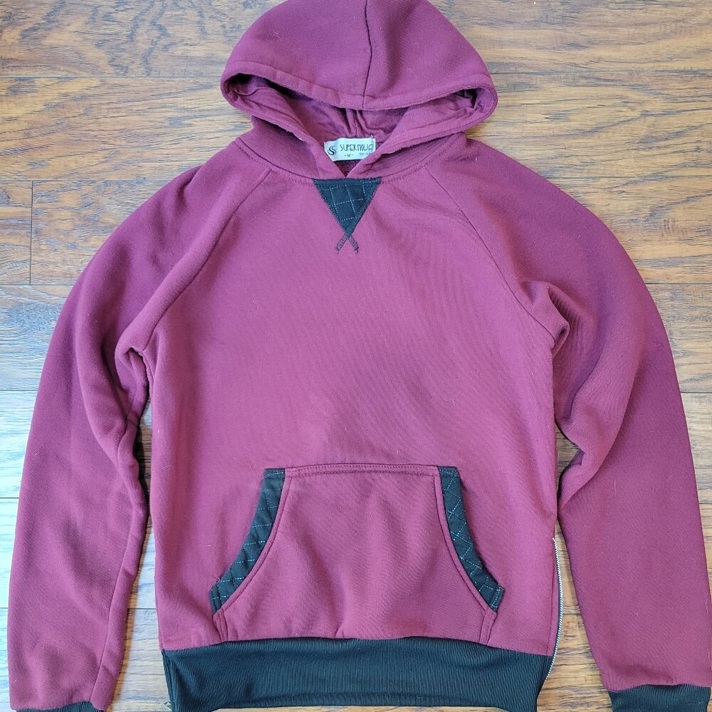 SUPERNOVA Dark Red Burgundy Black Trim Side Zip Pullover Hoodie sz M EUC Skater